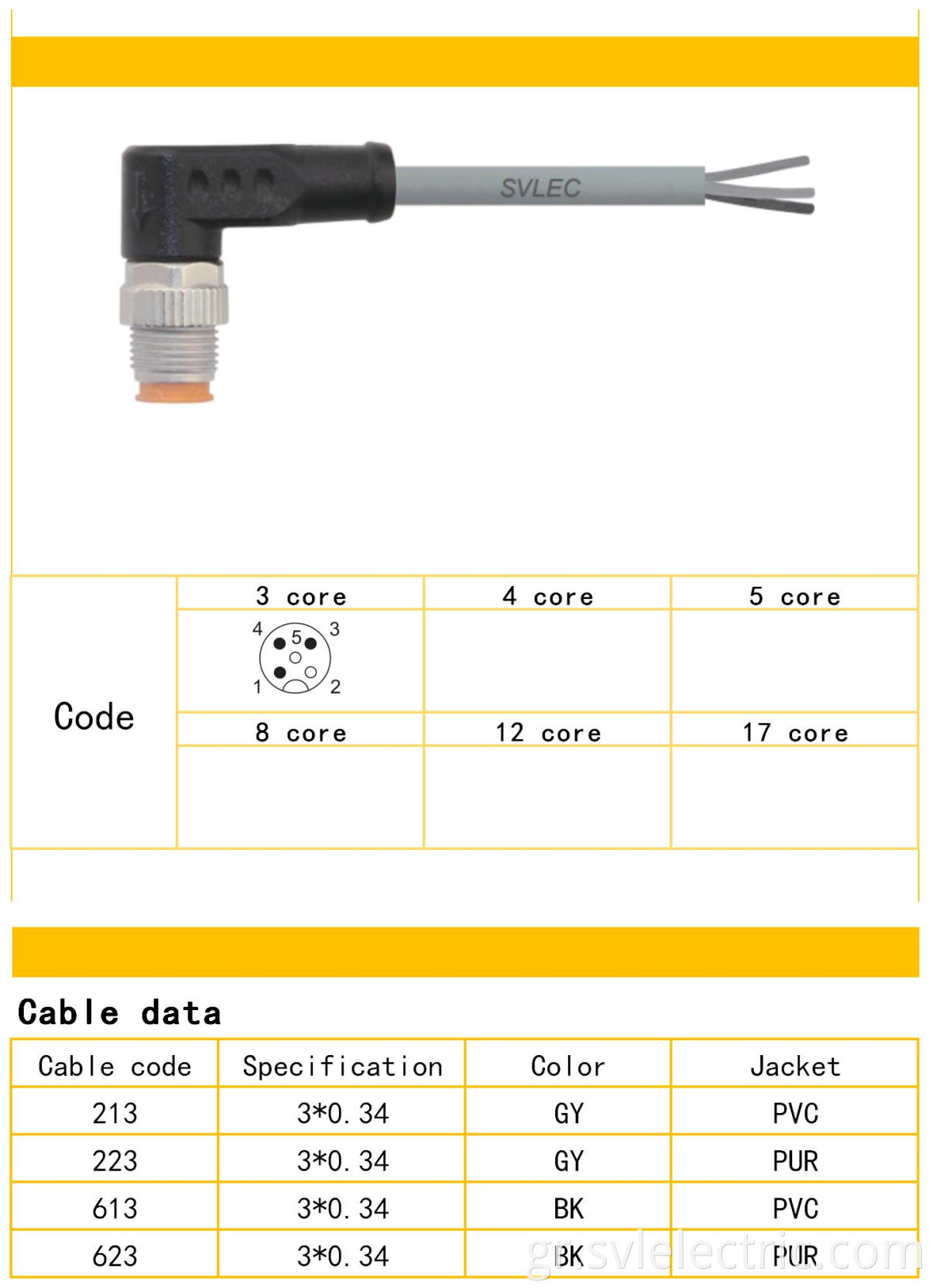 M12 male angle connection cable 3 pin